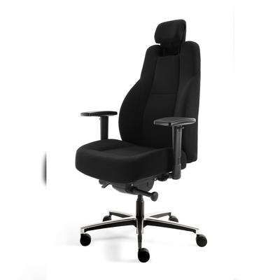 Bürodrehstuhl 24/7 mit Kopf- und Armlehnen, gepolstert, Lordosenstütze, Alu Fußkreuz, schwarz