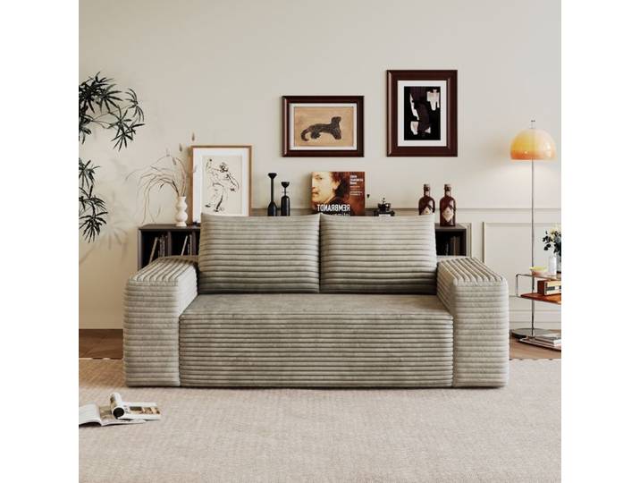 ROVRYN Canapé droit 180 cm en velours côtelé sans montage modulable mousse Camel