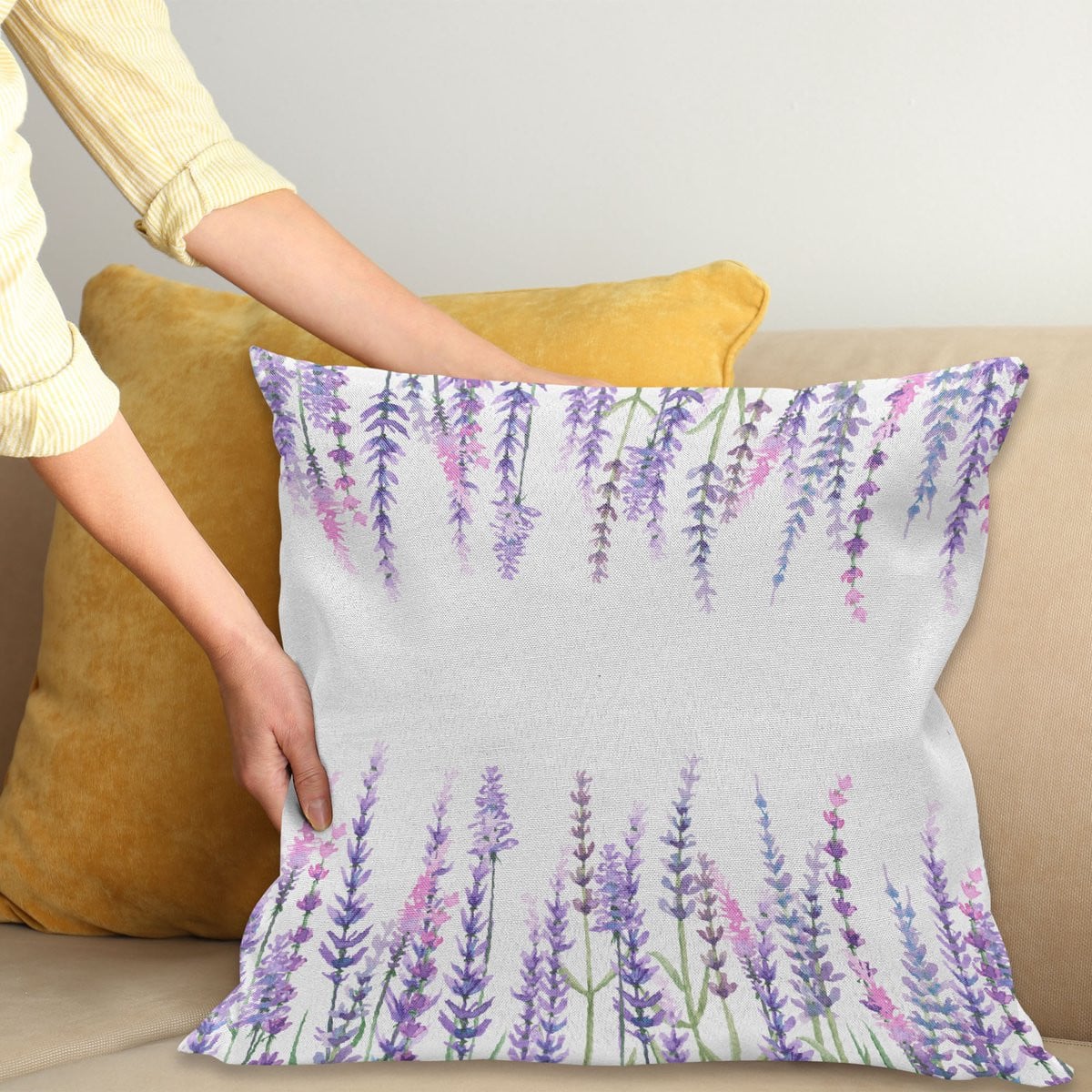 ABAKUHAUS Sierkussenhoes Lavendel Plantenprint Paars - 40 x 40 cm