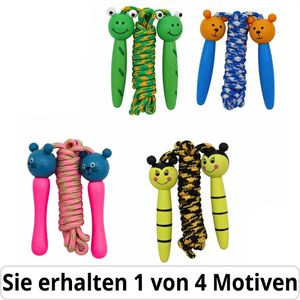 Idena Springseil 40140 Tier, Textilseil für Kinder, 210 cm, farbig sortiert, mit Holzgriffen