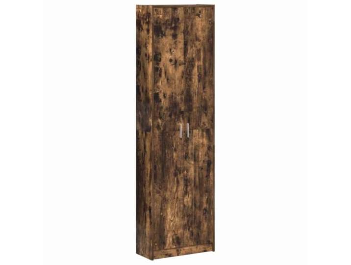 HNSMFPRE Schrank aus rauchfarbener Eiche, 55 x 25 x 189 cm, aus Holz Scharniertüren, silberfarbene Metallgriffe, sichere Regale, Aufbewahrung von Kleidung und Schuhen, minimalistisches Design