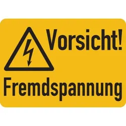 Warnschild, Vorsicht! Fremdspannung, Folie - ISO 7010 - 105x74 mm Folie selbstklebend