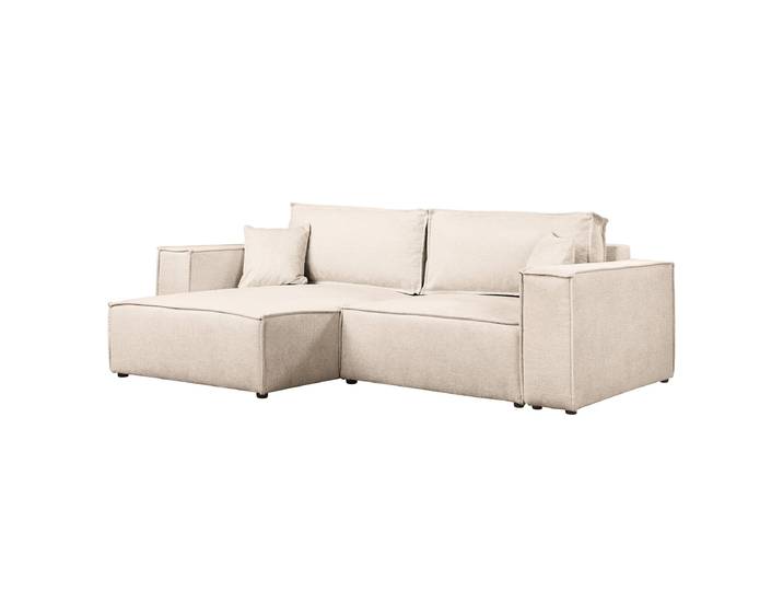 Canapé d’angle convertible 255 cm Beige/Beige Tissu Aranja 255 x 70 x 148cm Méridienne courte montable des deux côtés Avec fonction couchage