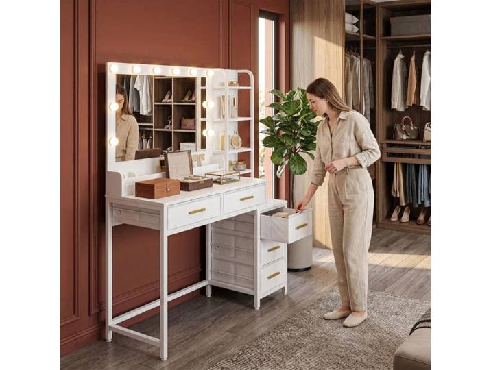 110 cm Coiffeuse avec Miroir Blanc