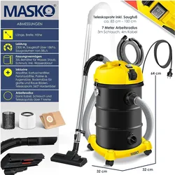 Masko, Industriestaubsauger, 6IN1 Industriestaubsauger Gelb (Aschesauger, Nass-Trockensauger)
