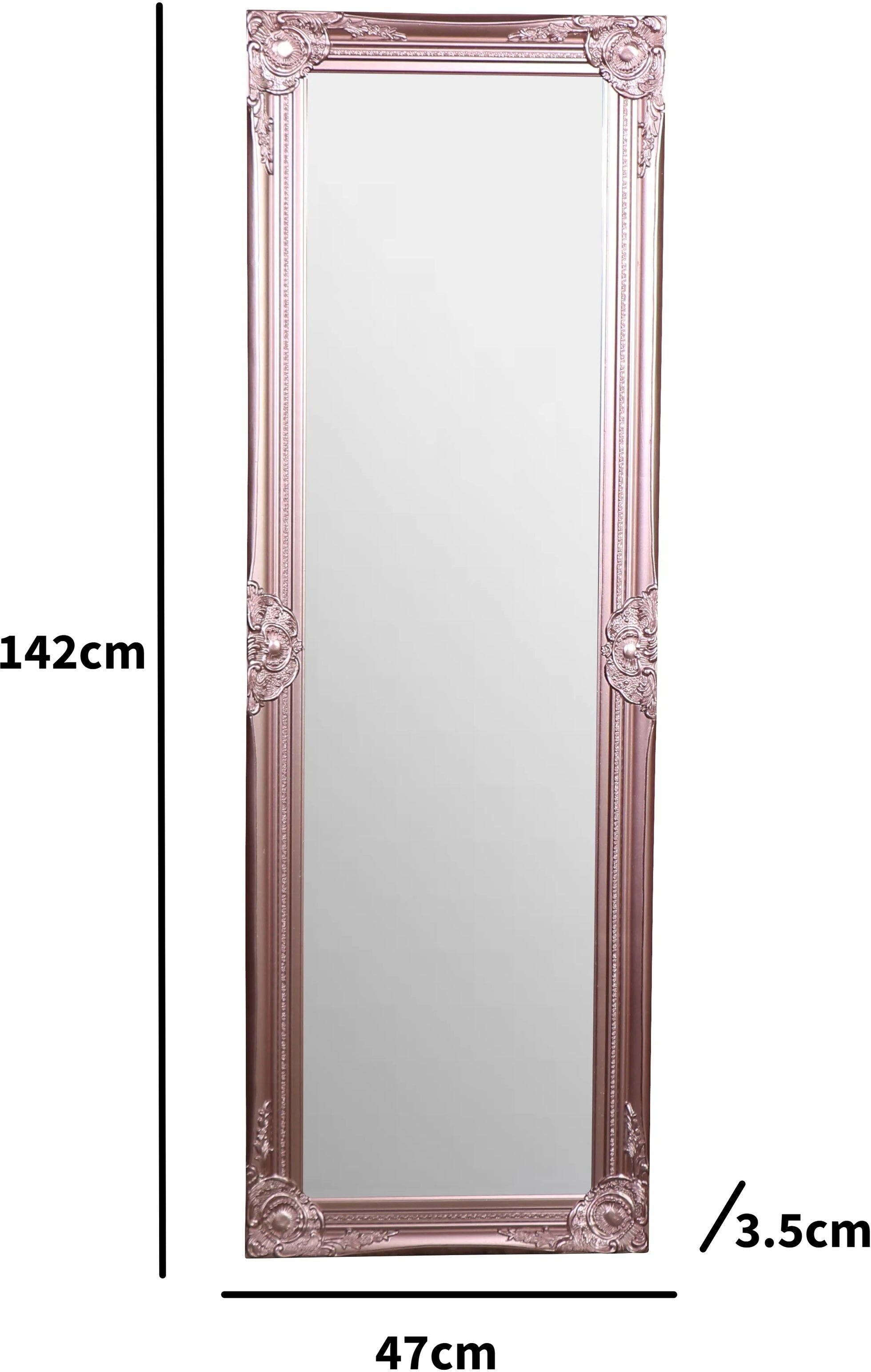 Tall Ornate Rose Gold Pink Mirror - 47cm x 142cm Wood, Resin, Glass