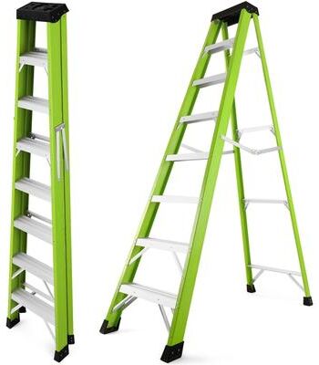 Kodotan sofa Fiberglass ladder, with a load capacity of 330 pounds, equipped with a tool tray, 7 steps, green