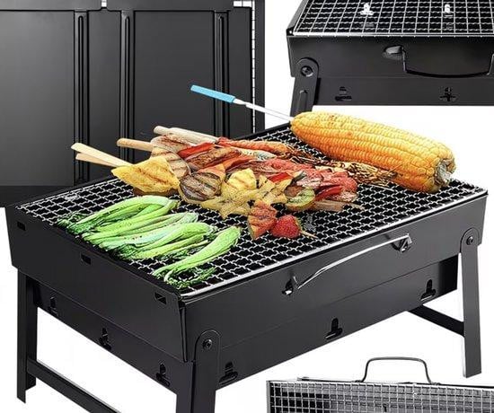 Compacte draagbare houtskoolbarbecue voor kamperen en de tuin, zwart