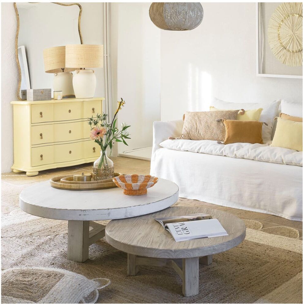 Blanc d Ivoire Table basse orme recyclé - diam. 80 cm - naturel Beige 80x80x30cm