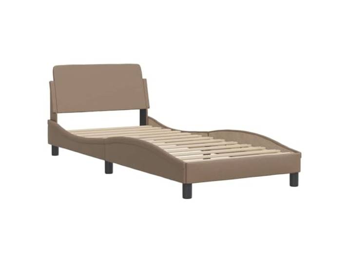 KTHLBRH Bettgestell Dover Cappuccino 90 x 190 cm Kunstleder Mit Kopfteil, Lattenrost inklusive, leicht zu reinigen, gewelltes Design, für Schlafzimmer