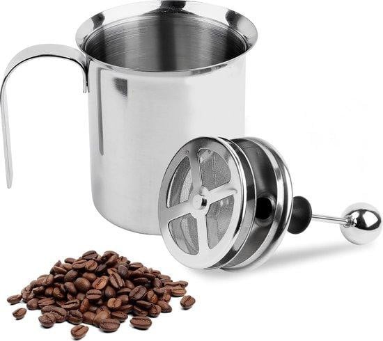 Handmatige melkopschuimer van roestvrij staal met dubbel mesh filter, 500 ml, zilver