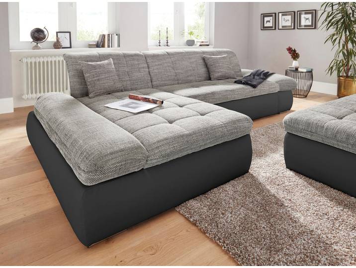 Ecksofa, Kunstleder SOFTLUX, Schwarz, 300×172 cm, Mit Bettfunktion & Armteilverstellung, Modern, Domo-collection