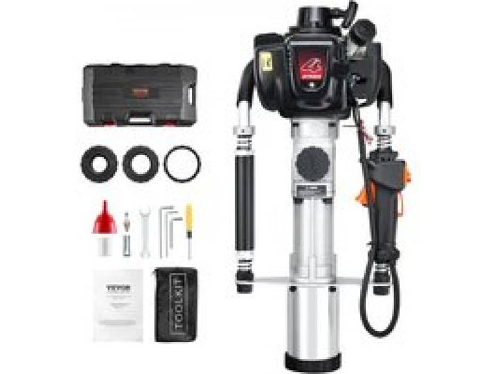 VEVOR 37,77 ccm Benzinbetriebener T-Pfostenrammer, 4-Takt-Zaunpfahlramme mit Benzinmotor, mit 3 Pfosten-Rammköpfen (45/55/88 mm), tragbarer 1000-W-Pfostenramme für Bauernhöfe, Ranchzäune, Straßenverbesserungen