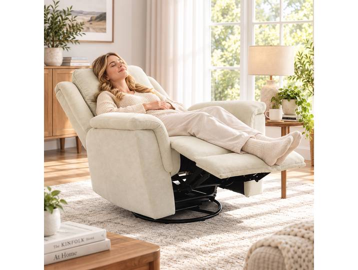 HOMCOM Fauteuil Relax Inclinable Bascule Repose-Pieds Blanc Crème