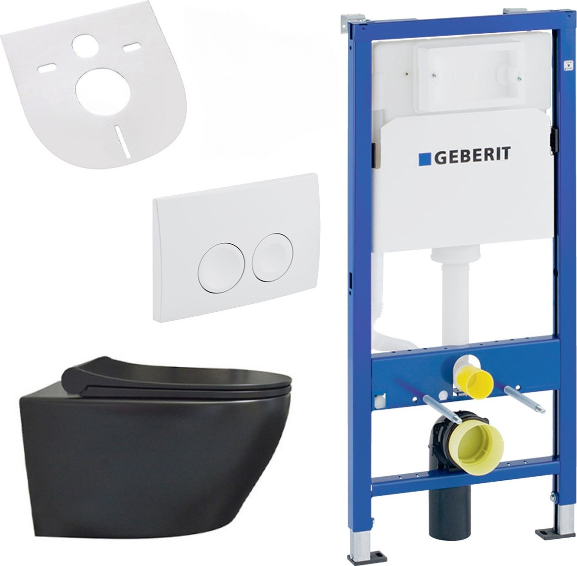 Belvit wandtoiletset met spuitrandloos keramiek, matzwart, inclusief Softclose-wc-bril en Geberit UP100 inbouwreservoir