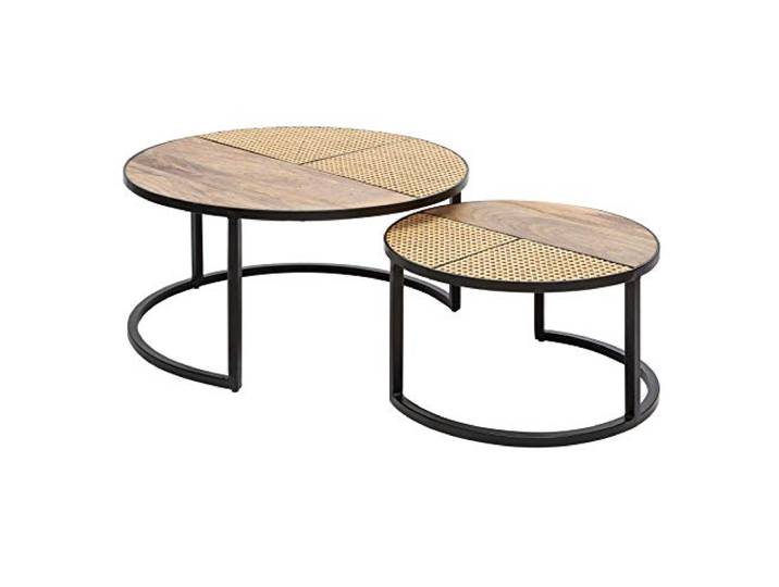 invicta INTERIOR Industrial Couchtisch 2er Set Vienna Lounge 70cm rund Mangoholz mit Wienergeflecht Wohnzimmertisch Tische Satztische