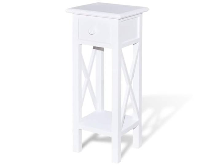Beistelltisch 27 x 27 x 65,5 cm mit Schublade aus MDF und Kiefernholz Weiß MDF und Kiefernholz, weiß lackiert, mit Schublade, für Eingangsbereich und Schlafzimmer, 27 x 27 x 65,5 cm