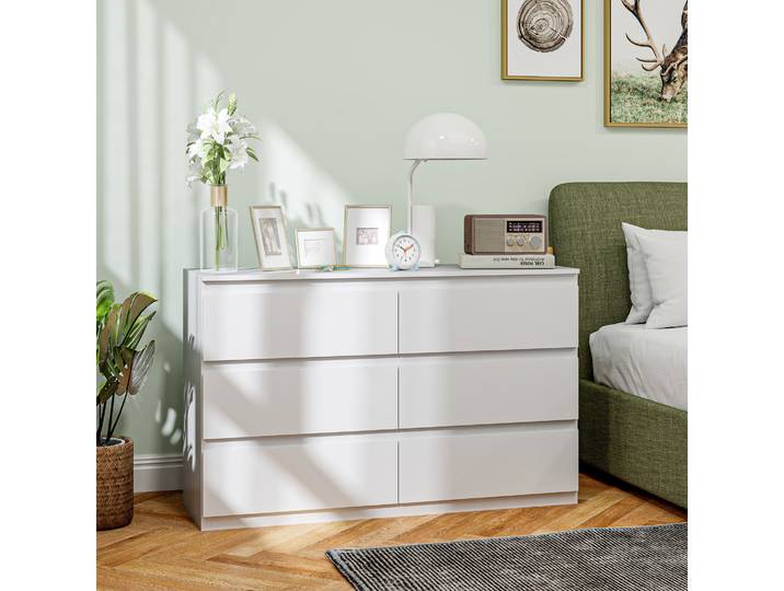 HOMCOM Commode 6 Tiroirs Minimaliste 120x39x75cm Blanc