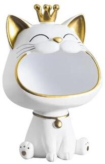 Uplifted Goods Fortune Crown Decorative Cat Entrance Key Storage Tray For Home Decor white