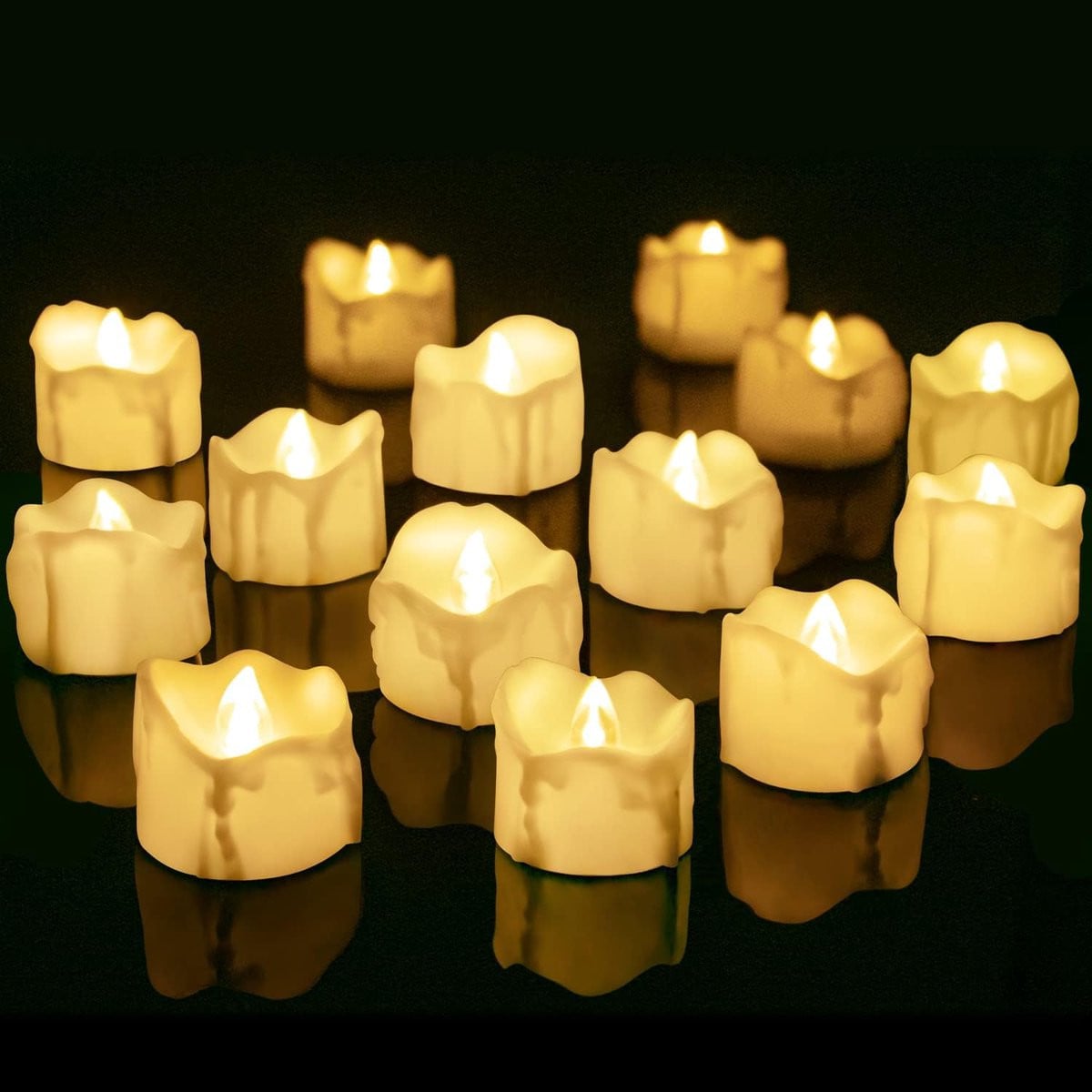Set van 14 rookvrije elektrische LED kaarsen met vlam effect en drip wax effect