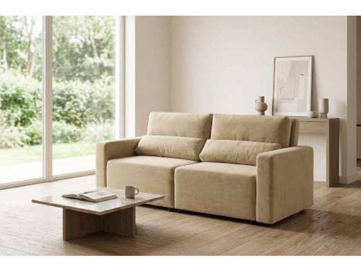 2-Sitzer-Sofa, ausklappbares Schlafsofa mit Stauraum, puderrosa, Komo Family Möbel