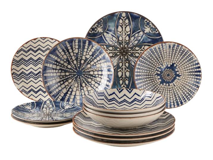 Tafelservice MÄSER Iberico Blue , blau (blau, weiß), 12, Geschirr-Sets, Tafelservice
