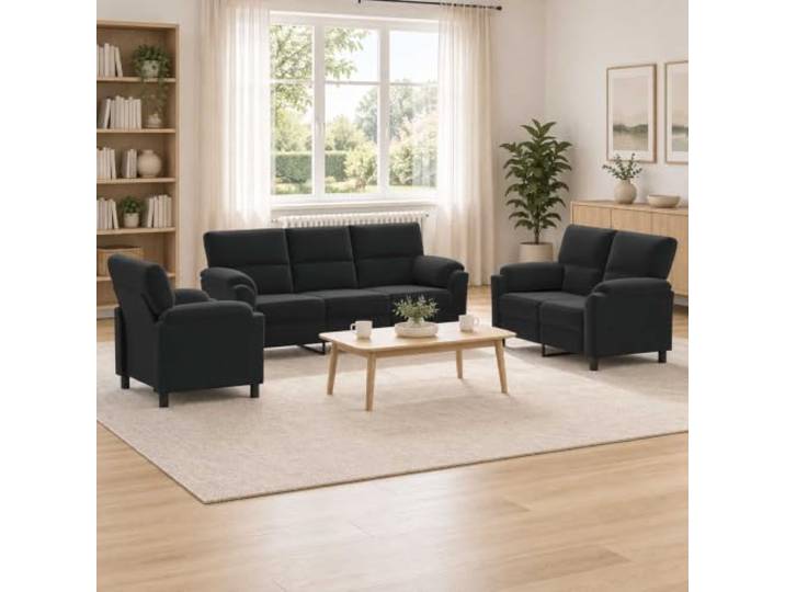 Sofa-Set 3 pcs Schwarz Samt Metallrahmen,Kissenrücken-Design,konische Beine,Samtoberfläche,Pflege mit trockenem Tuch