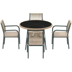 STILVORA Gartenmöbel-Set Eisen Grau, 5-teilig, Rundtisch 110x110x74 cm mit Kissen