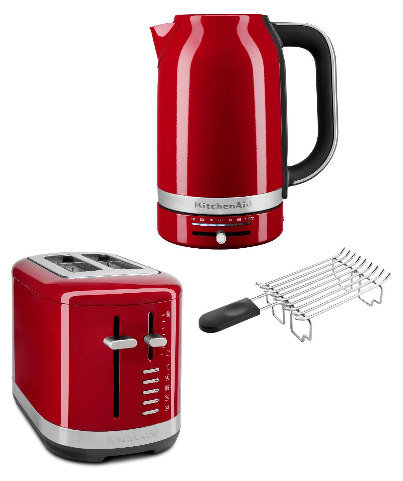 KitchenAid Frühstückspaket inkl. Wasserkocher 5KEK1701, Toaster 5KMT2109 + Brötchenaufsatz + Sandwichzange Empire Rot
