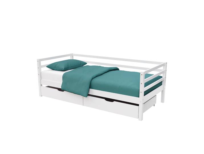 Bett Holz mit Schubladen 90 x 200 cm weiss