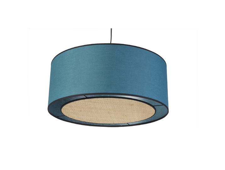 Suspension cylindrique en lin bleu paon et rabane naturelle D50 cm TRAVES