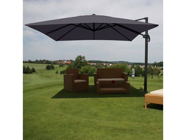 Gastronomie-Ampelschirm HWC-A96, Sonnenschirm, 3x3m (Ø4,24m) Polyester/Alu 23kg anthrazit ohne Ständer