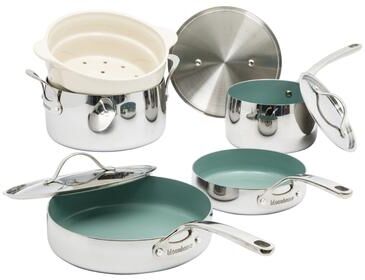 Bloomhouse 8 Piece Triply Stainless Steel Pots and Pans Cookware Set W/ Non Toxic Pro Ceramic Non Stick Interior