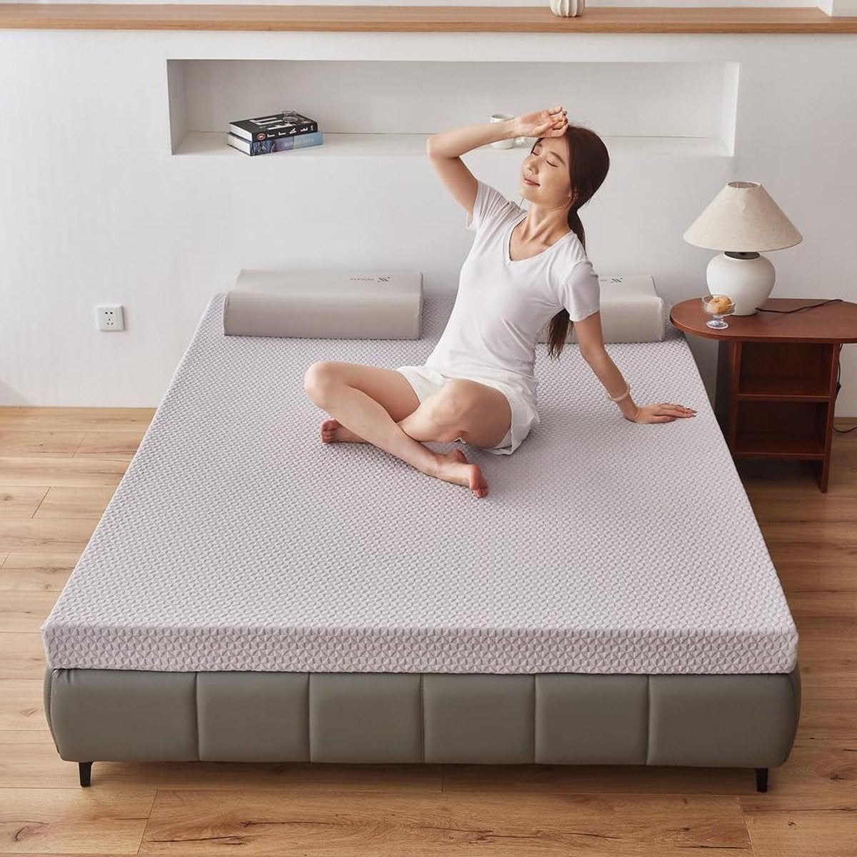 Japanse Vloermatras Futon Matras met Wasbare Hoes - Grijs - 120 x 200 cm