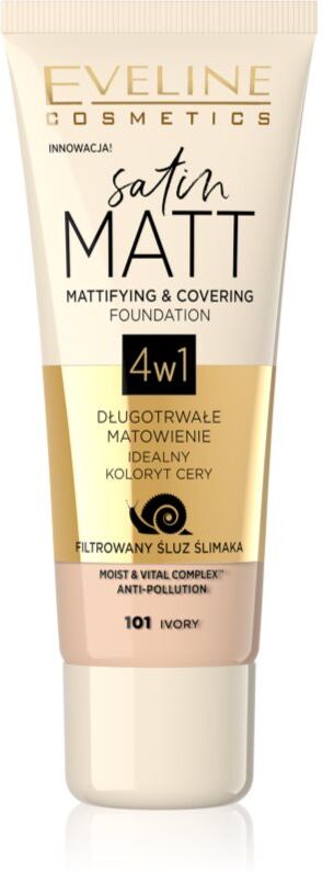 Eveline Cosmetics Satin Matt mattifying foundation with snail extract shade 101 Ivory 30 ml