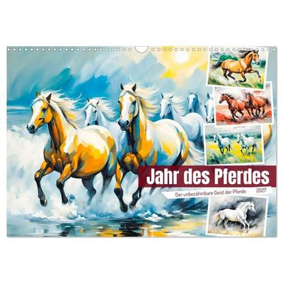 Jahr des Pferdes - Der unbezähmbare Geist der Pferde (Wandkalender 2027 DIN A3 quer), CALVENDO Monatskalender