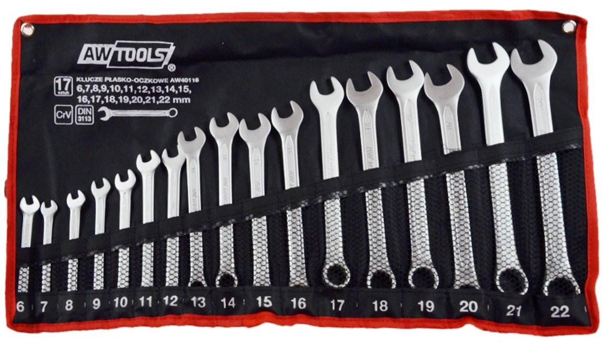AWTOOLS 17-delige ringsleutelset van CrV-staal