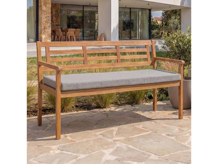 Gartenbank HWC-N47, Sitzbank Parkbank Holzbank, Massiv-Holz Akazie MVG- - Kissen grau