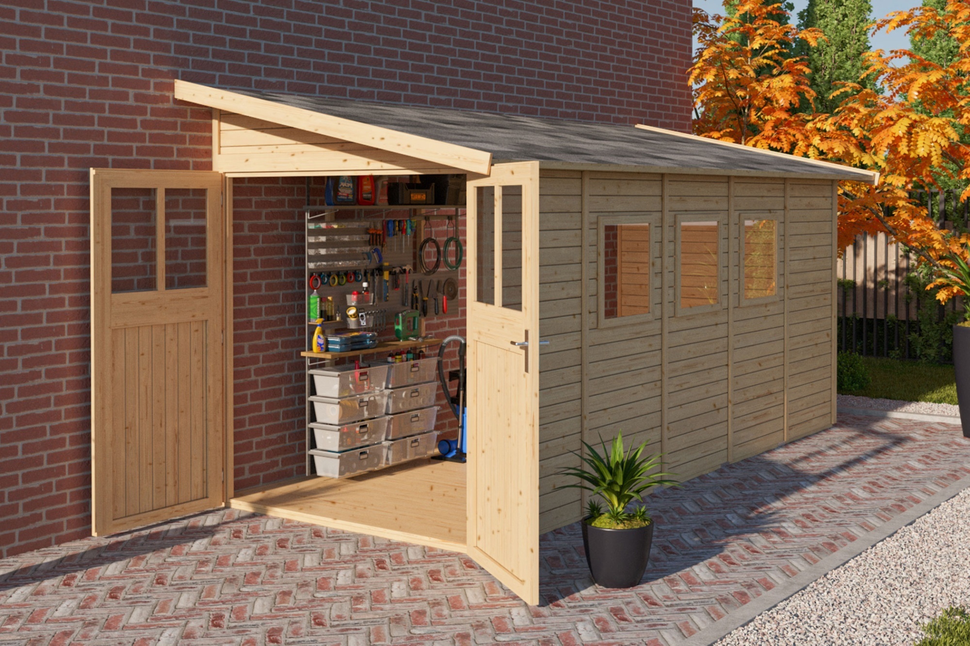Karibu Gartenhaus Gerätehaus Wandlitz 5 naturbelassen 181x442x230 cm