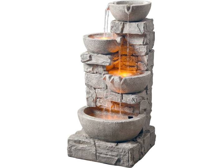 Teamson Home Tuin Waterornament Met Lichten - Waterfontein - 4-Laags Cascadeontwerp - Grijs