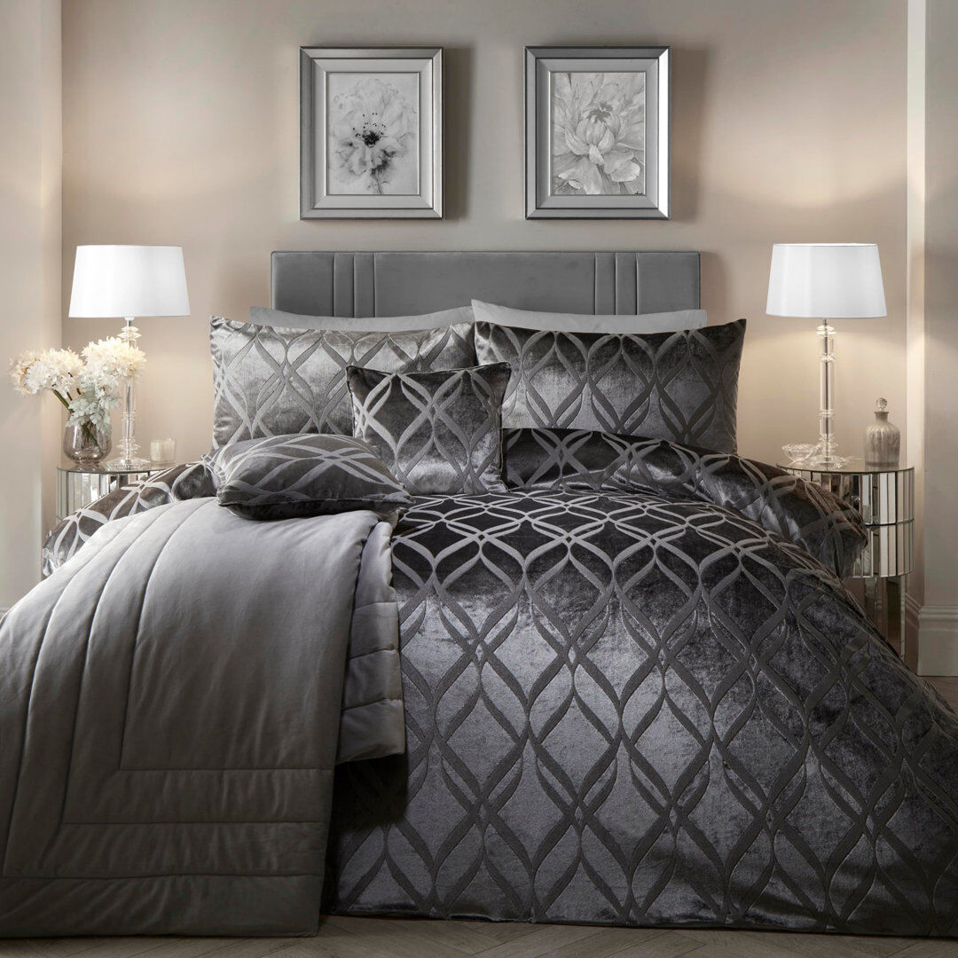 Soiree Velvet Geometric Shapes Duvet Cover Set with Pillowcases Slate Super King - 2 Standard Pillowcases