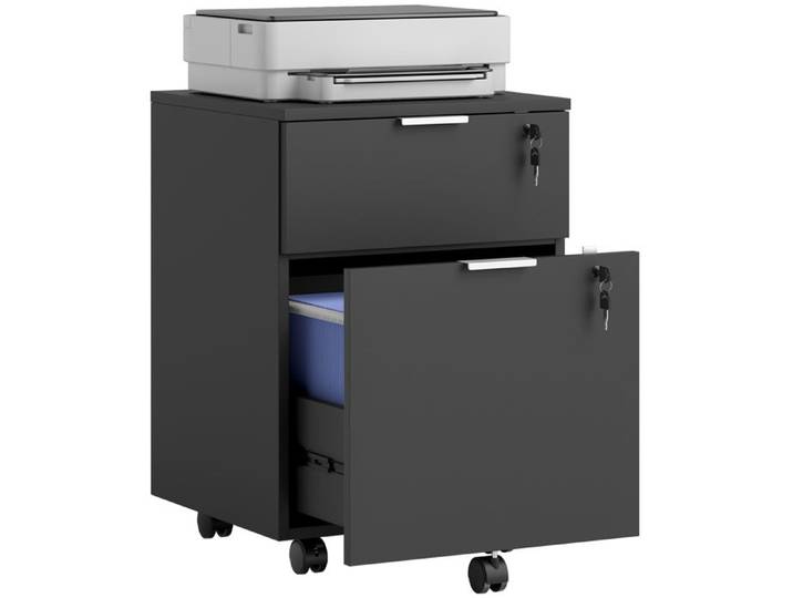Caisson de bureau 2 tiroirs avec rails pour dossiers suspendus verrouillable avec 2 clés pour bureau et espace de travail