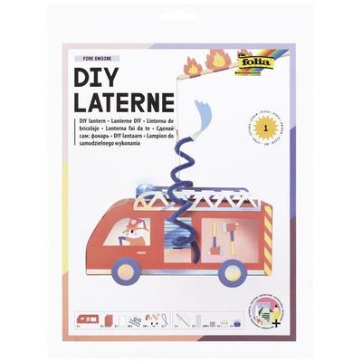 FOLIA Bastelartikel DIY Laterne Fuererwehr Auto (FIRE ENGINE) inkl. 1 LED-Licht, 1 LED Blaulicht und Batterien