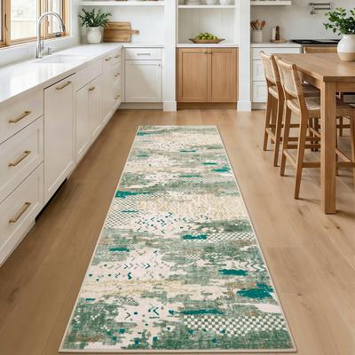 Garvee Boho Abstract Machine Washable Area Rug with Non-Slip Rubber Backing