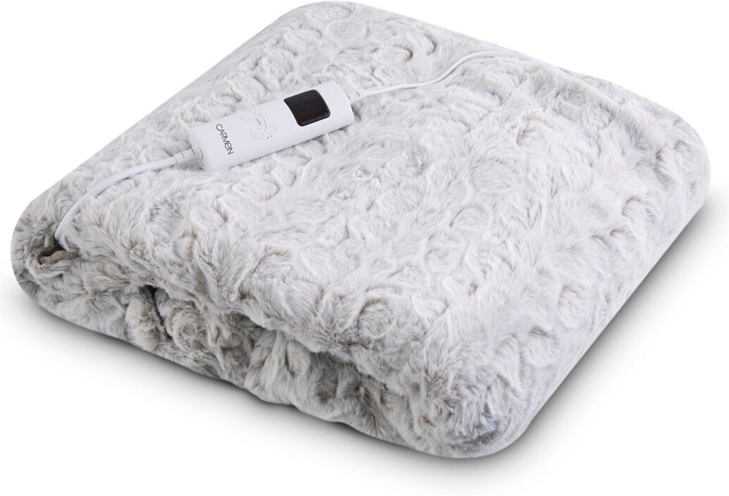 Carmen Comfort Fleece Luxury Electric Heated Throw and Over Blanket with 9 Heat Settings, Adjustable Timer and 230gsm Flannel Fleece Material White 130cm W X 160cm L