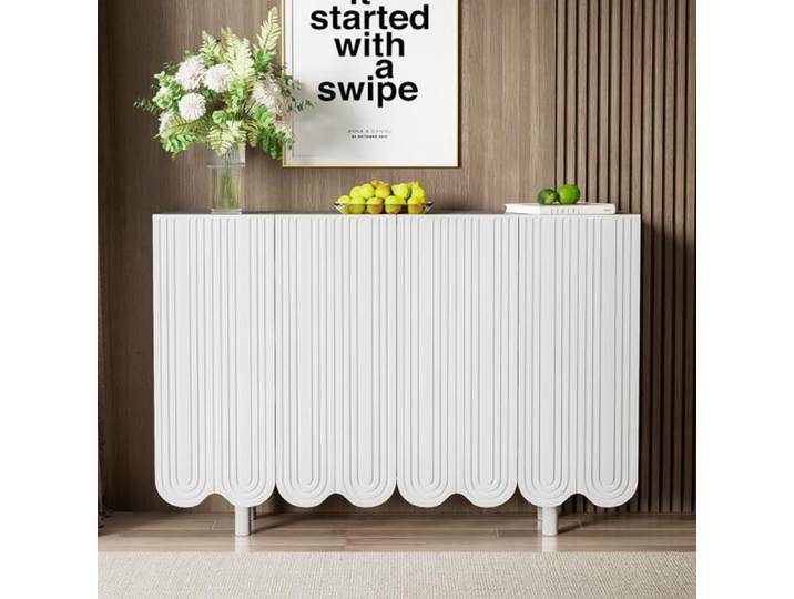Buffet Salon Elégant Armoire Cuisine Sideboard 120x80.8x37.5cm Panneaux Latéraux Goutte À Goutte Portes Profilées Blanc