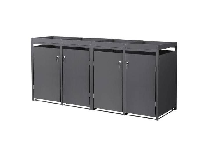 Ml-Design Mülltonnenbox 4er mit Pflanzdach Anthrazit, Metall, 240 L, Rechteckig, 264x124x80 cm, Gartenzubehör, Mülltonnenbox