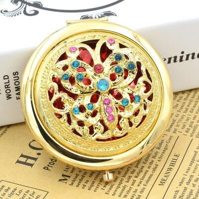 Fusion Finds Vintage Compact Mirror Double Sided Floral Pocket Makeup Mirror For Travel gold