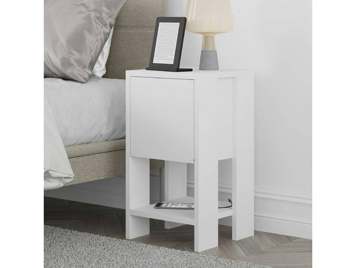 Table de chevet 1 porte abattante MARFA - Blanc