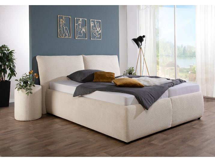 Polsterbett MAINTAL Wiesenbach, mit Cord-Bezug , beige (creme, natur), B:188cm H:104cm L:222cm, Betten, Polsterbett, wahlweise in Härtegrad H2, H3 oder H4